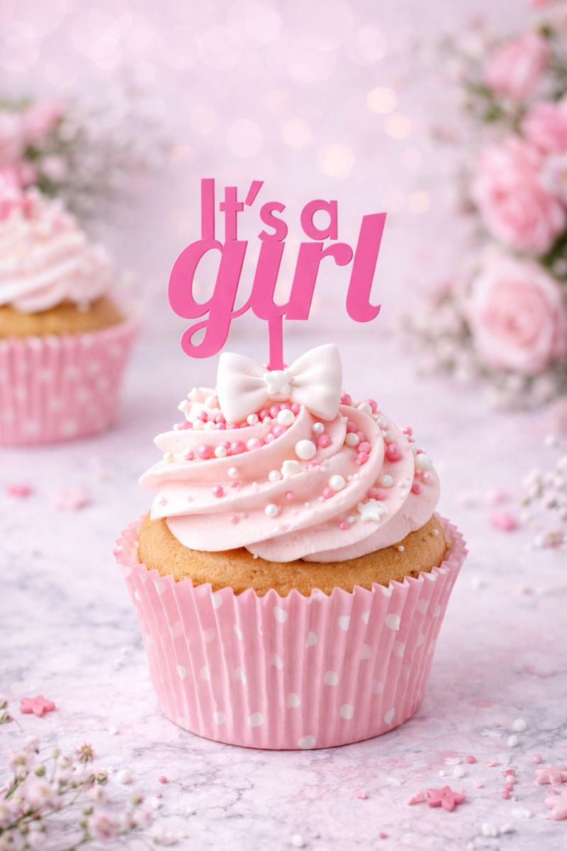 Cupcake topper It’s a Girl (set van 5) | Babyshower & gender reveal