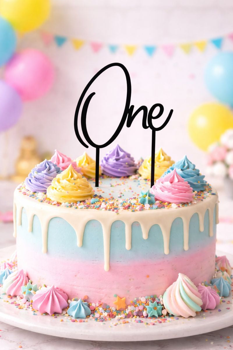 Taarttopper “One” | Eerste Verjaardag Decoratie 15 cm