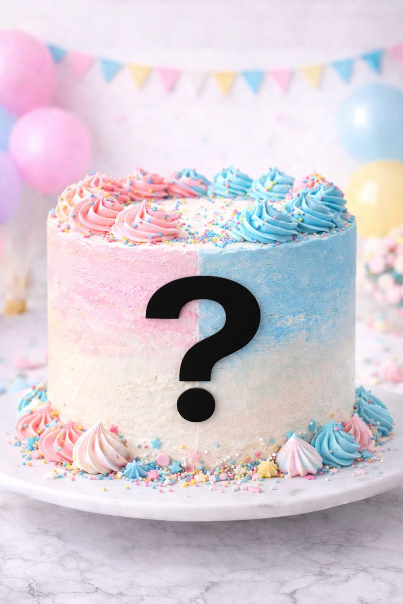 Taartdecoratie vraagteken voor gender reveal | Stijlvolle eyecatcher